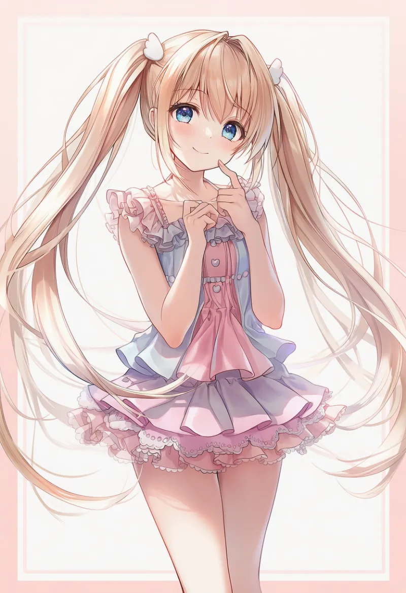 淡いピンクの服｜ゆめかわいいコーデのプロンプト（AIイラスト）