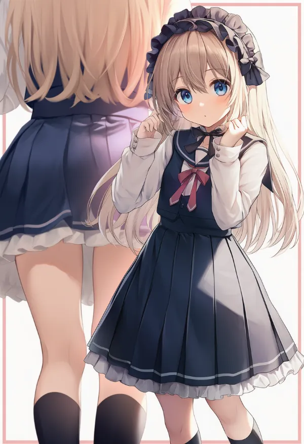 制服にヘッドドレスをつけてアレンジした服のAIイラスト作例