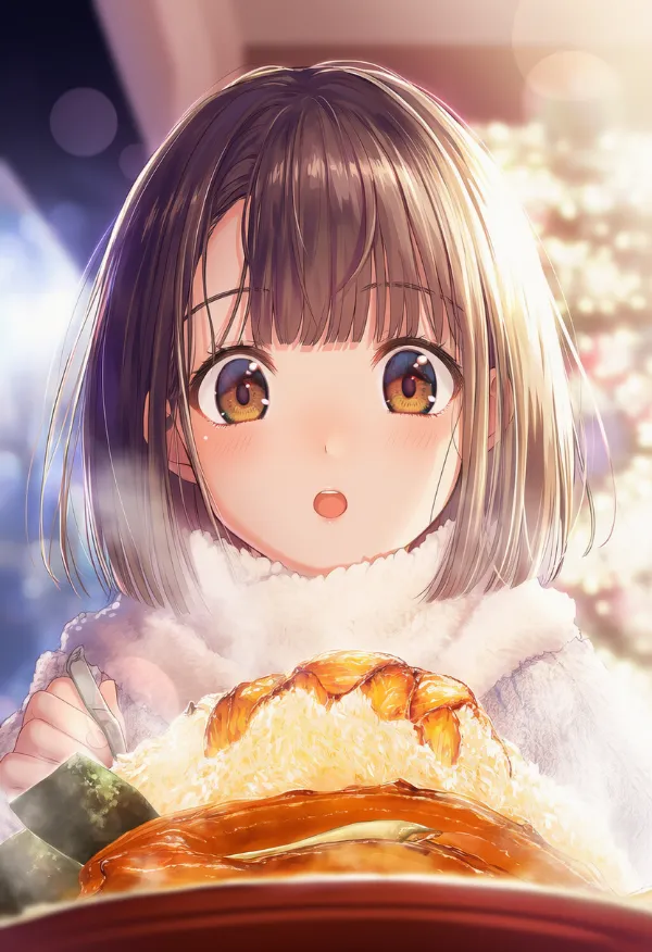 食べ物を見るシーンのAIイラスト|プロンプト紹介