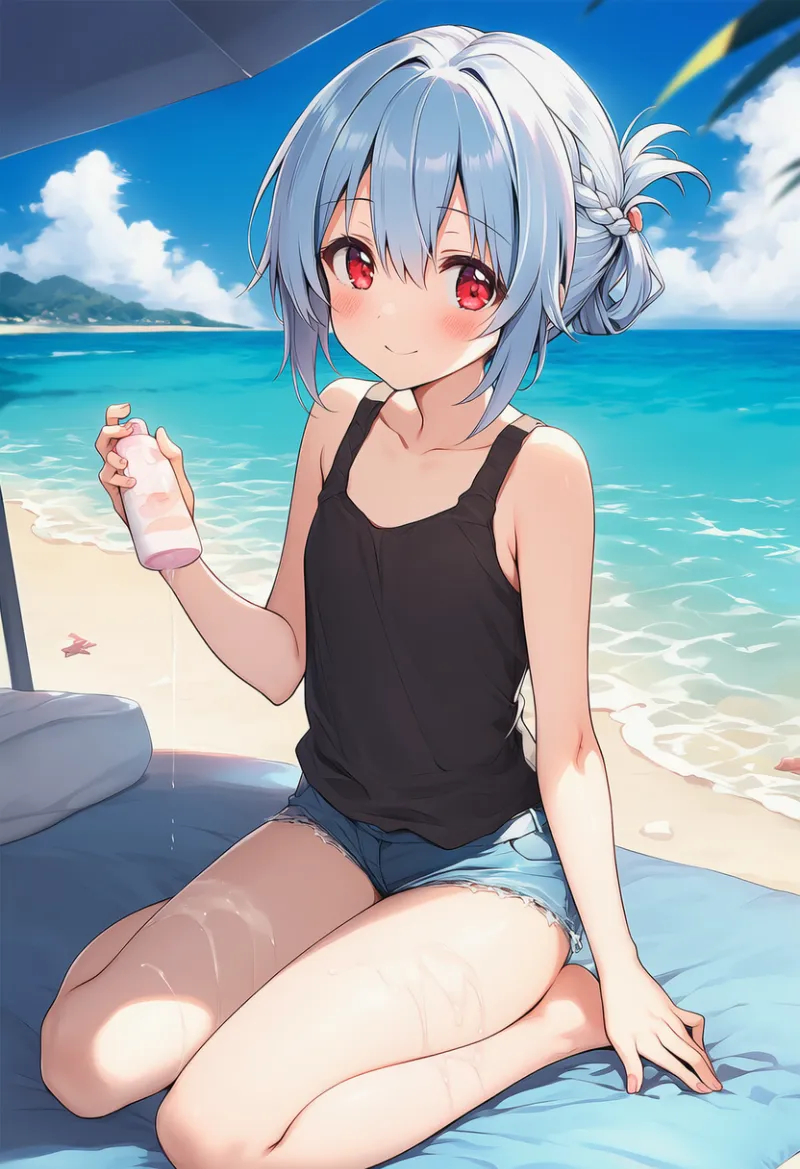 ローションが脚に付いている状態のAIイラスト｜プロンプト紹介