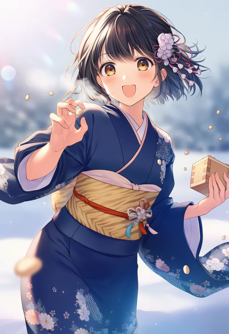 豆まきの豆を投げるプロンプトとAIイラスト作例