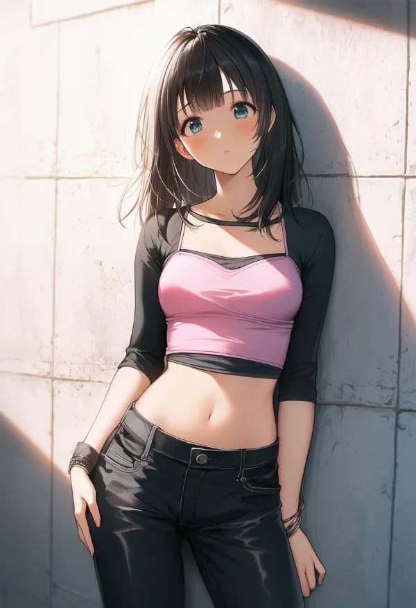 へそ出し強調ファッションのAIイラストとプロンプト紹介｜y2kファッションの組み合わせ