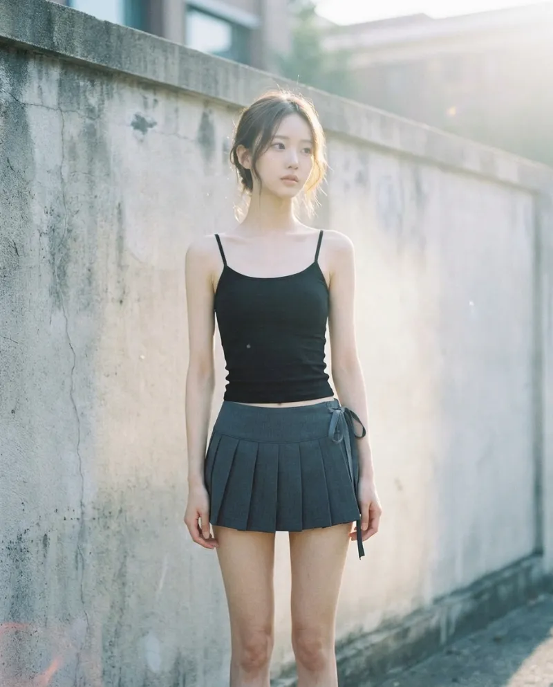 切替リボン・プリーツミニスカート｜Nano Banana プロンプト（AI美女用）