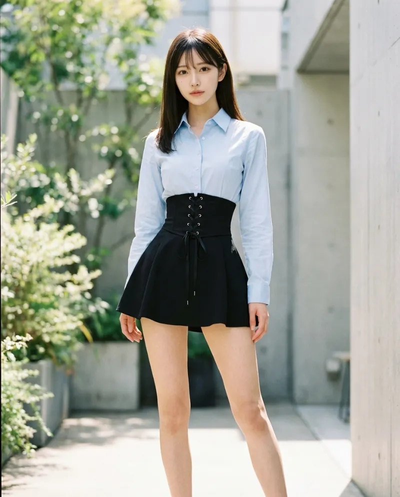 コルセット・レースアップミニスカート｜Nano Banana プロンプト（AI美女用）