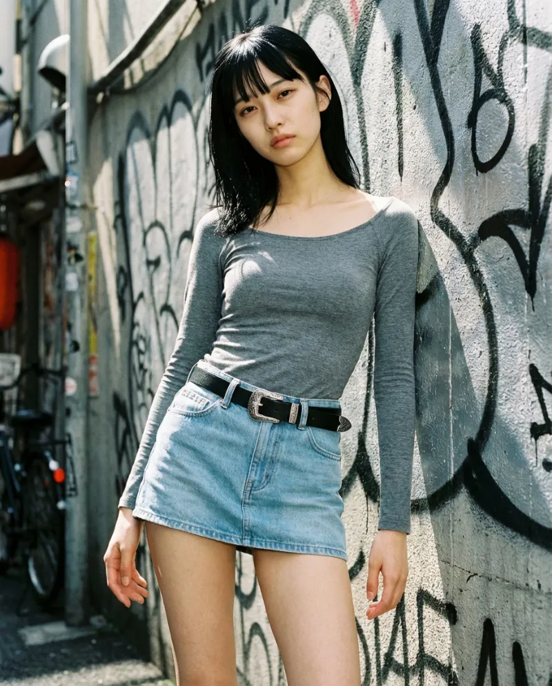 ライトデニム・ウエスタンミニスカート｜Nano Banana プロンプト（AI美女用）