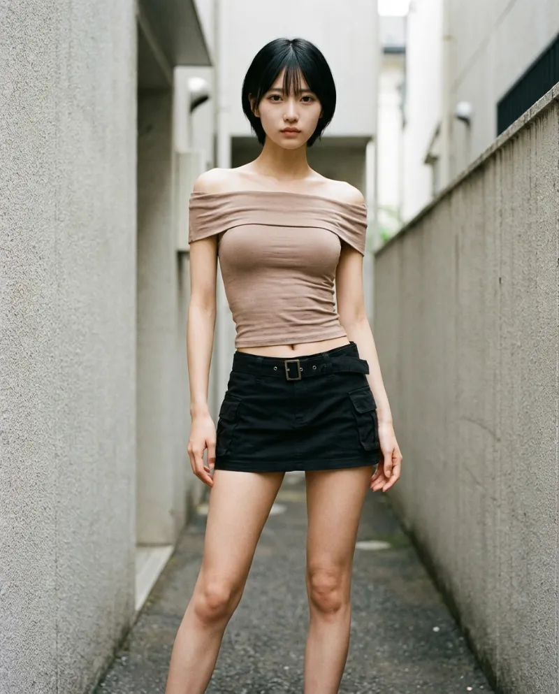 カーゴベルト・ブラックミニスカート｜Nano Banana プロンプト（AI美女用）