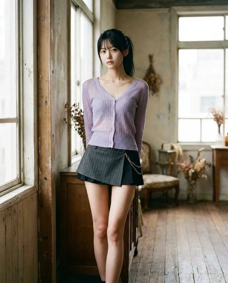 レイヤードチェーンピンストミニスカート｜Nano Banana プロンプト（AI美女用）