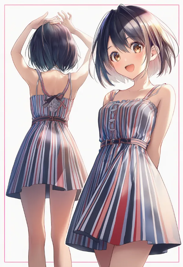 ストライプドレスの服装プロンプト|AIイラスト