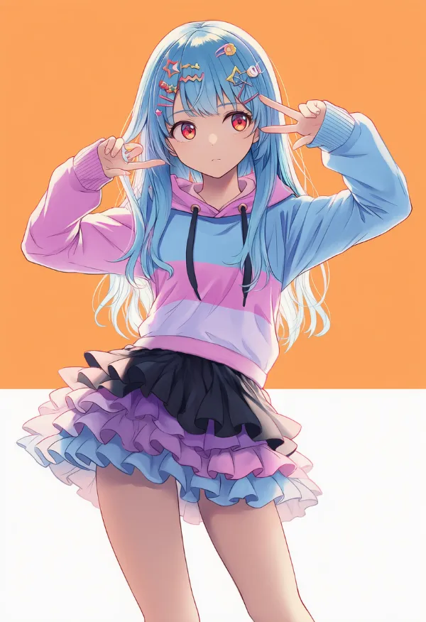 多色のフーディー|デコラファッション用のプロンプトとAIイラスト