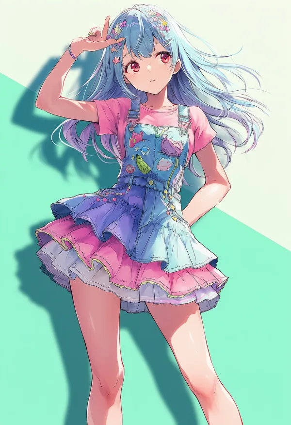 多色のオーバーオール|デコラファッション用のプロンプトとAIイラスト