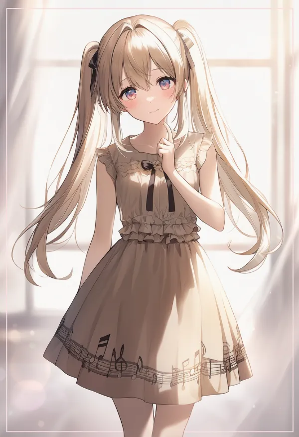 楽譜デザインの服｜ゆめかわいいコーデのモチーフのプロンプト（AIイラスト）