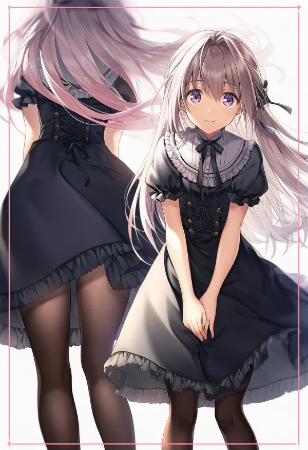 ミュートブラックのお嬢様ファッションドレスのAIイラスト作例