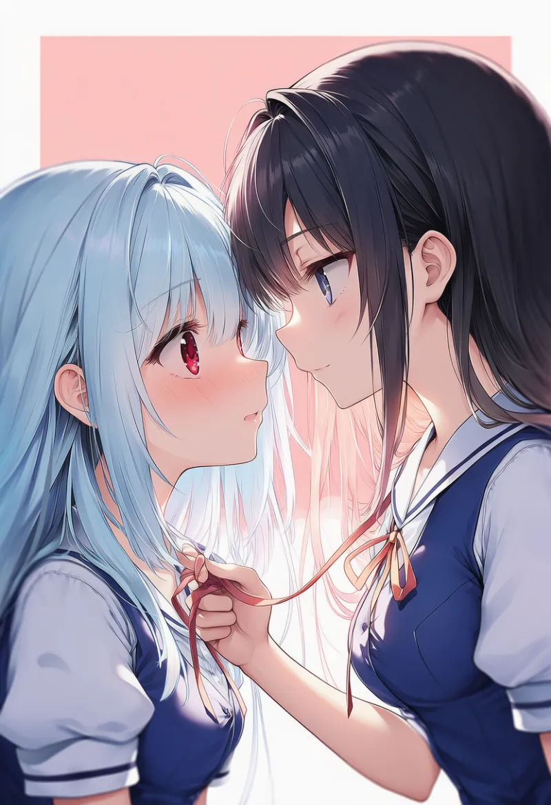 ネックリボンを掴むAIイラスト|プロンプト紹介