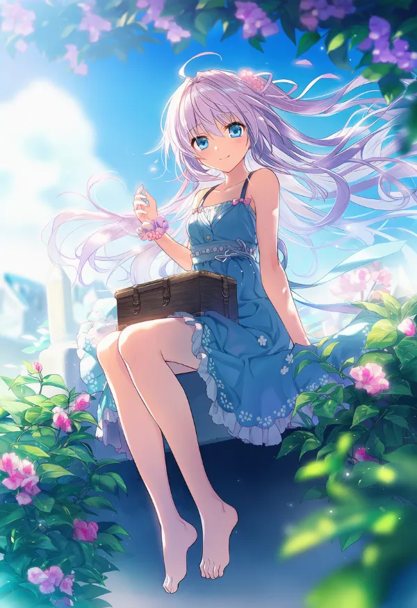 膝に（何かを）乗せる｜プロンプト紹介