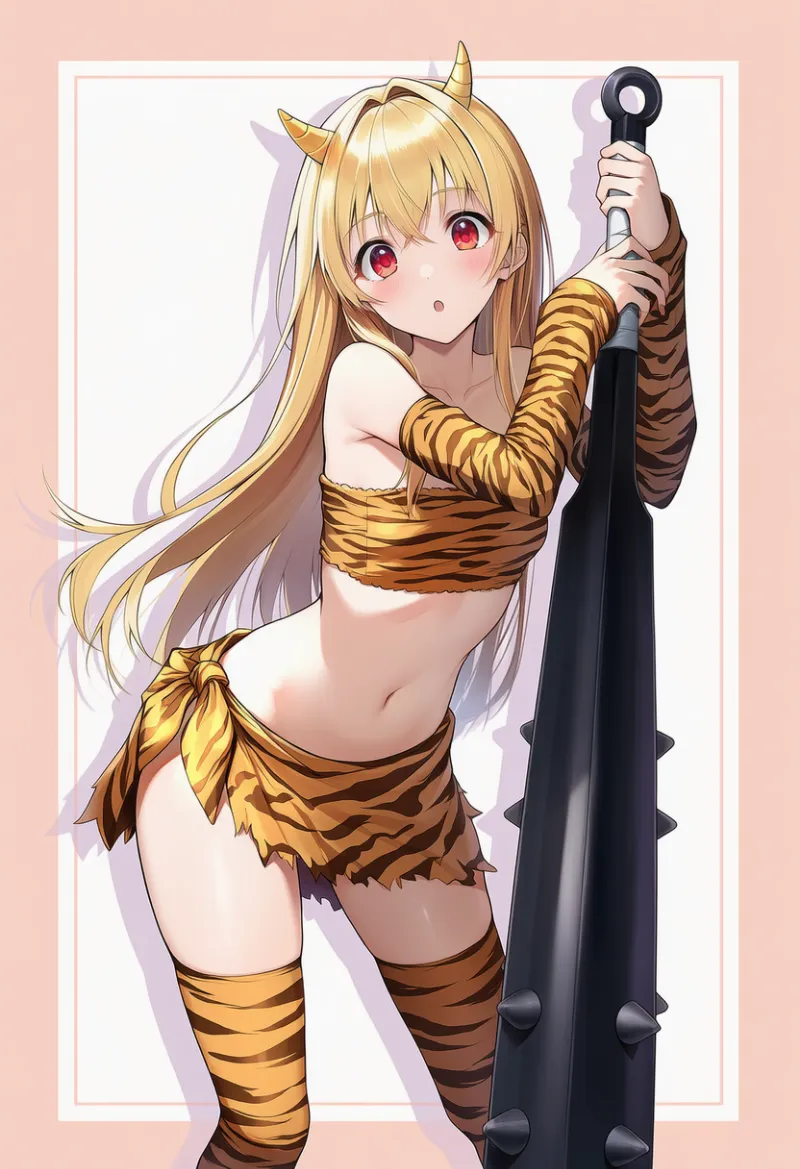 鬼のコスプレ（虎柄衣装指定）のプロンプトとAIイラスト