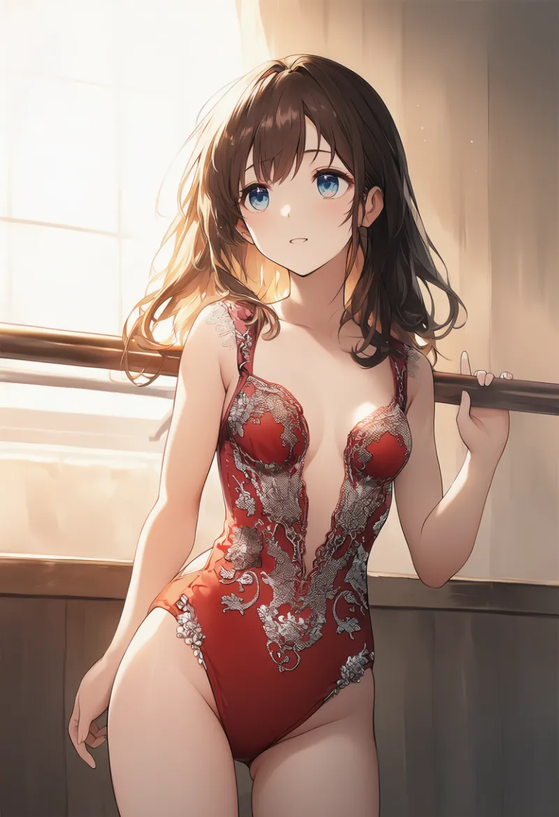 胸部分が開いたレオタードのAIイラスト｜プロンプト紹介