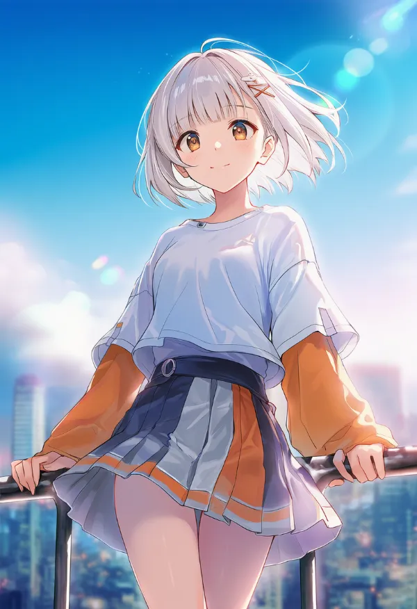 オレンジ色のストリートファッションのAIイラストとプロンプト紹介