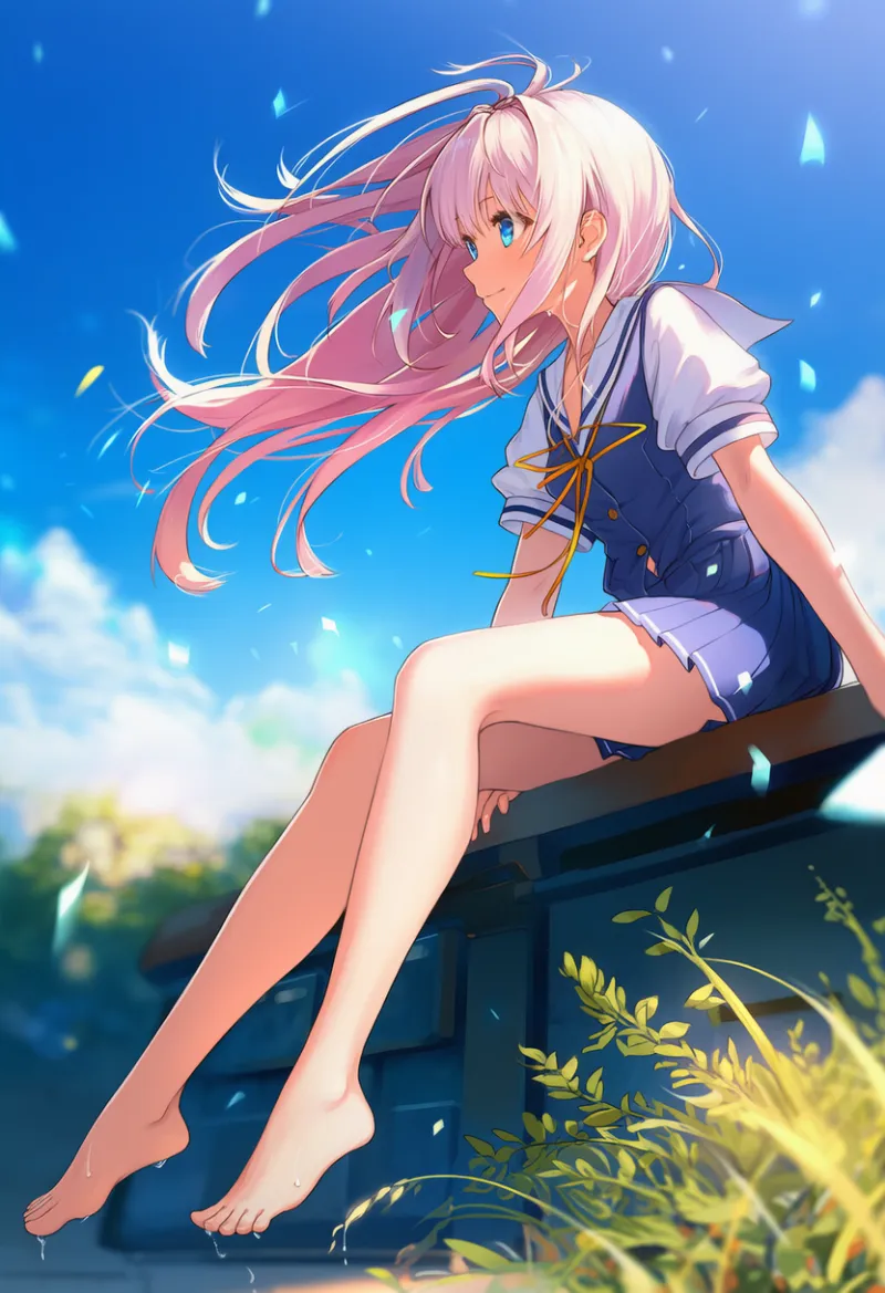 膝を伸ばす（座り）：outstretched legs, sitting｜プロンプト紹介