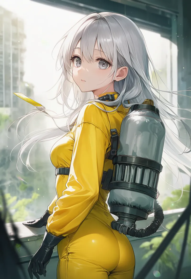 酸素ボンベと防護服の組み合わせ|プロンプト紹介・AIイラスト