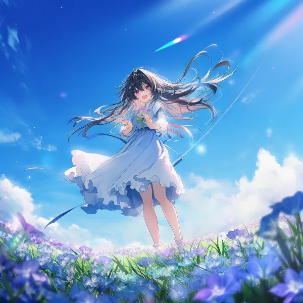 ツルニチニチソウのプロンプト紹介｜野花・AIイラスト