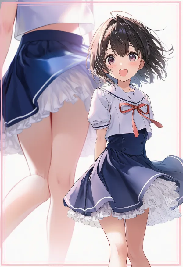 制服にパニエをつけてアレンジした服のAIイラスト作例