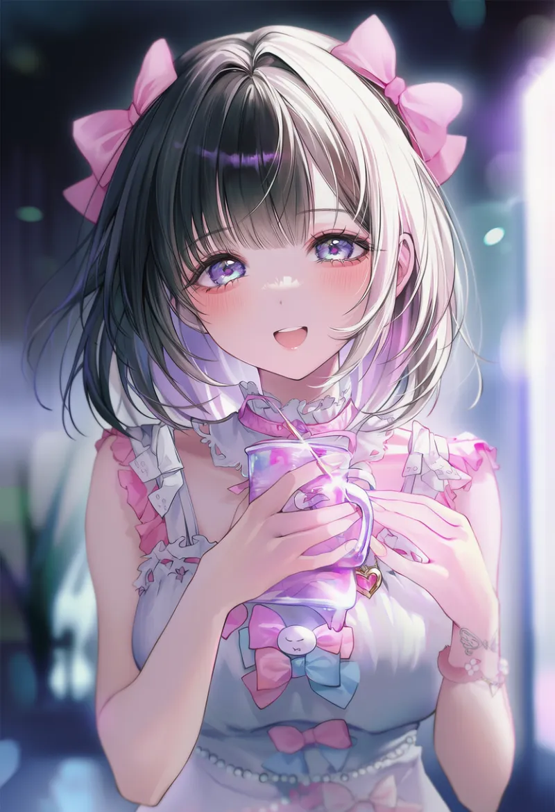 ピンクのリボンのAIイラスト|病みかわいいファッションアイテムのプロンプト紹介