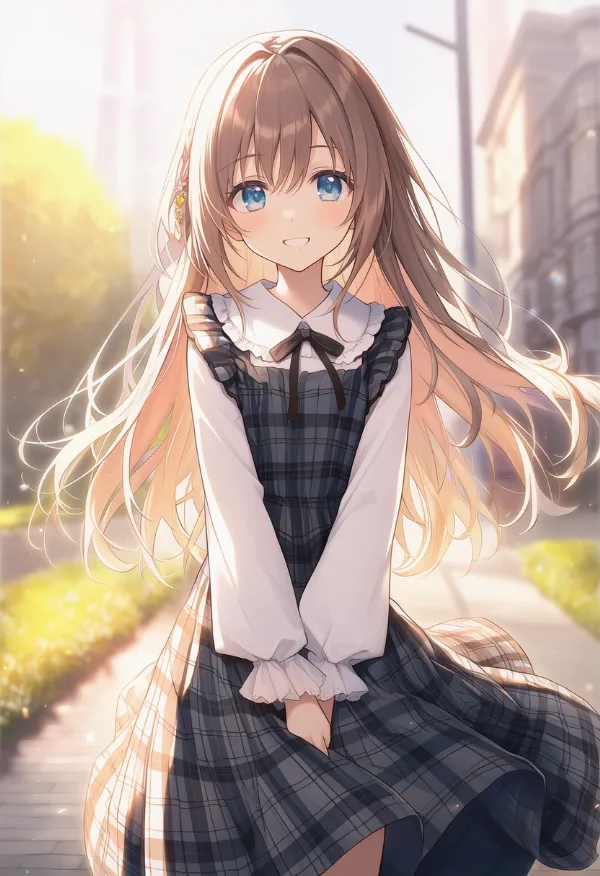 お嬢様ファッション|チェック柄のプロンプトとAIイラスト