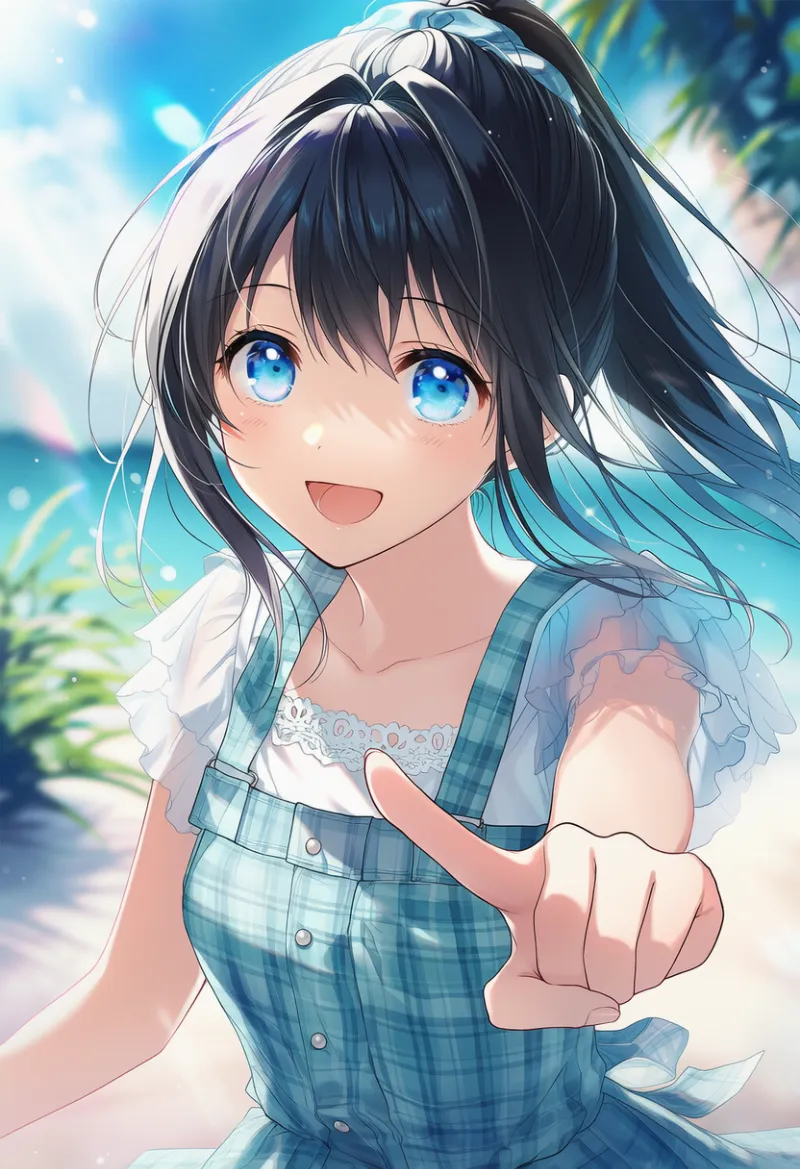 viewerに向かって指を差している様子のAIイラスト