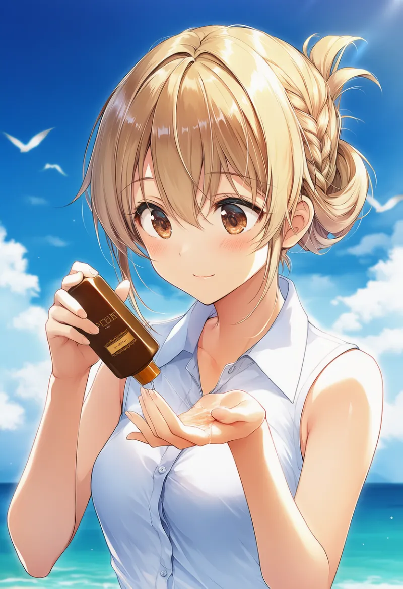 ボトルからオイルを垂らすプロンプト｜AIイラスト作例