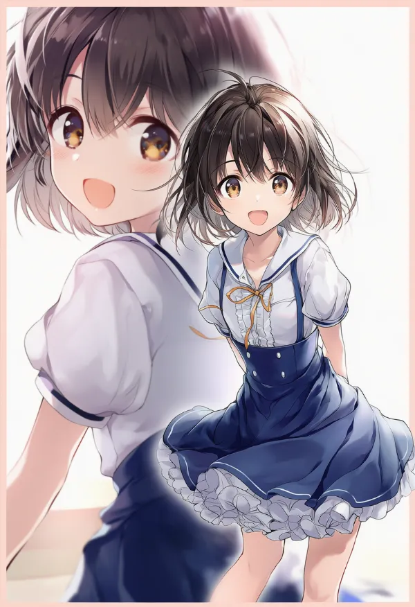 制服にパフ袖をつけてアレンジした服のAIイラスト作例