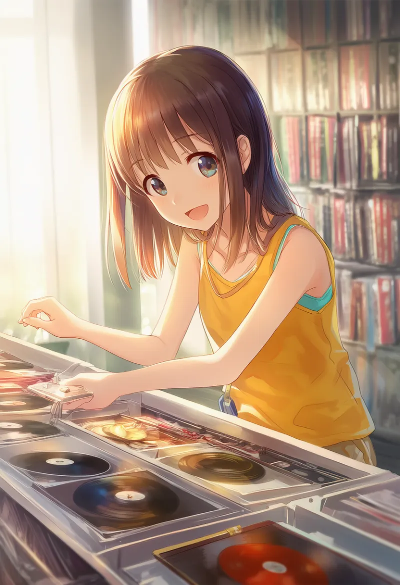 レコードショップの店内のAIイラスト作例