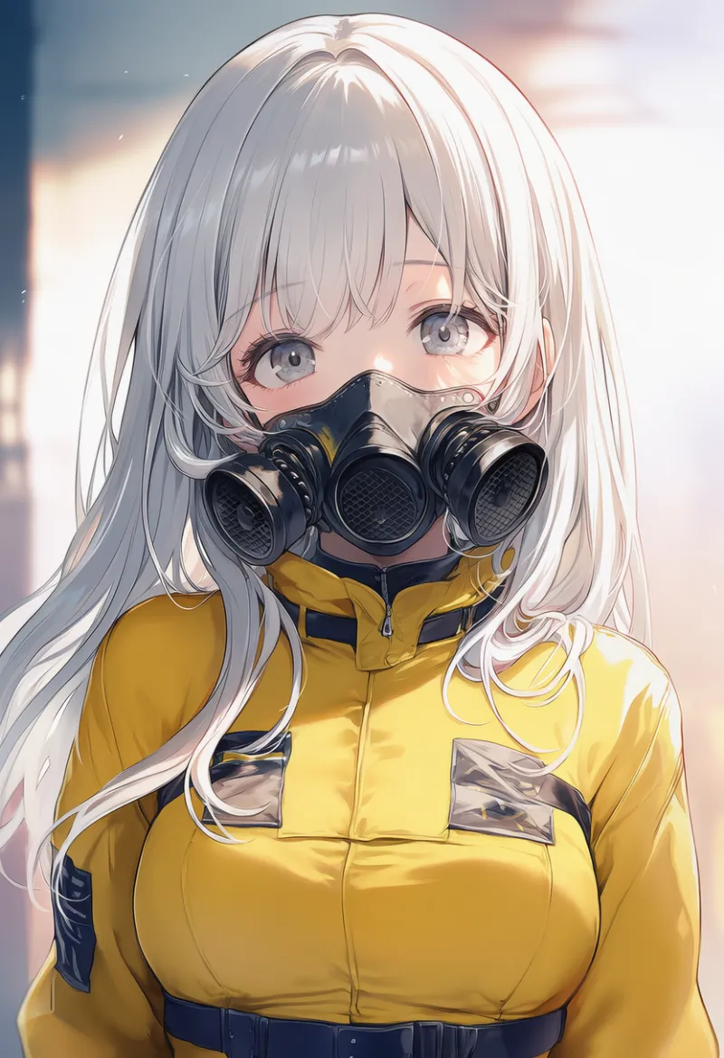 ハーフフェイスマスクと防護服の組み合わせ|プロンプト紹介・AIイラスト
