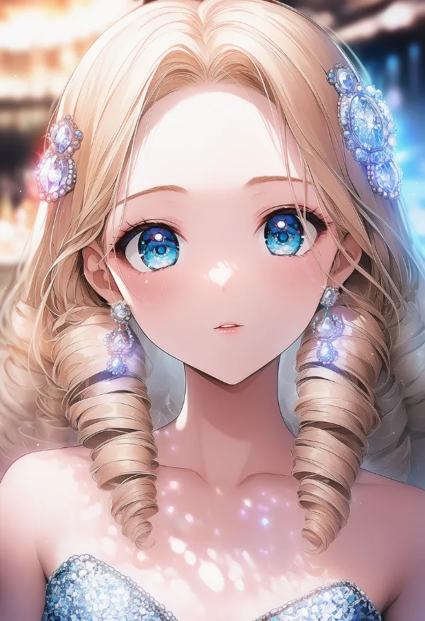 強め巻き髪のプロンプト｜キャバ嬢の髪型のAIイラスト作例