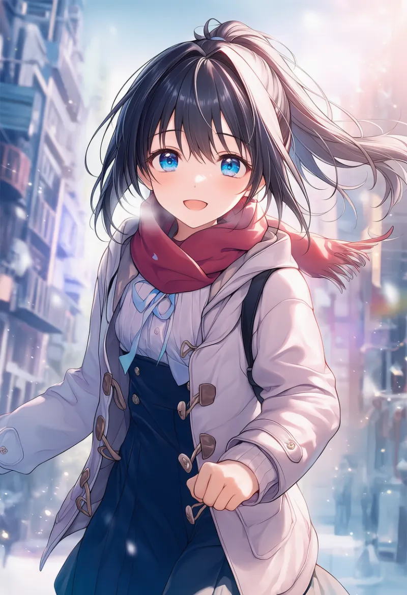 viewerに向かって走ってくる様子のAIイラスト