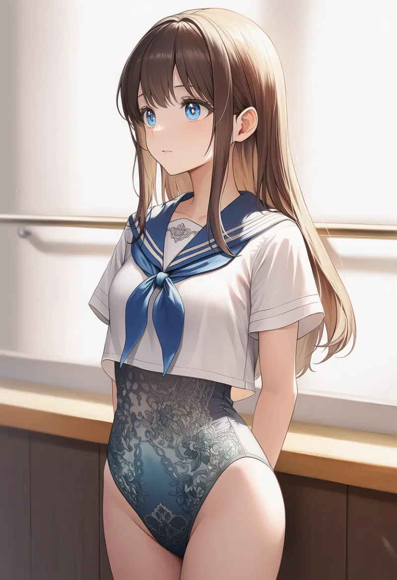 セーラー服風のレオタードのAIイラスト｜プロンプト紹介