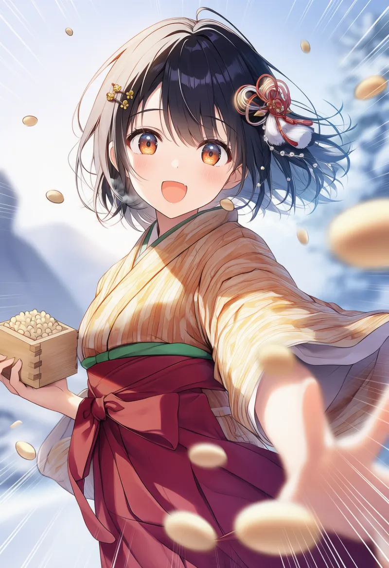 豆まきをするAIイラスト｜節分の作例