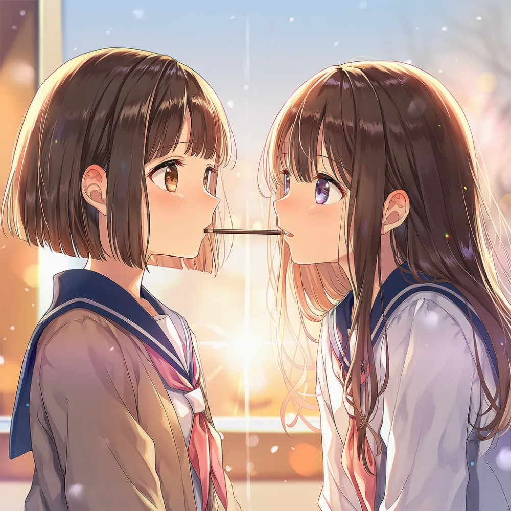 同じ食べ物をシェアするプロンプト|AIイラスト作例-1