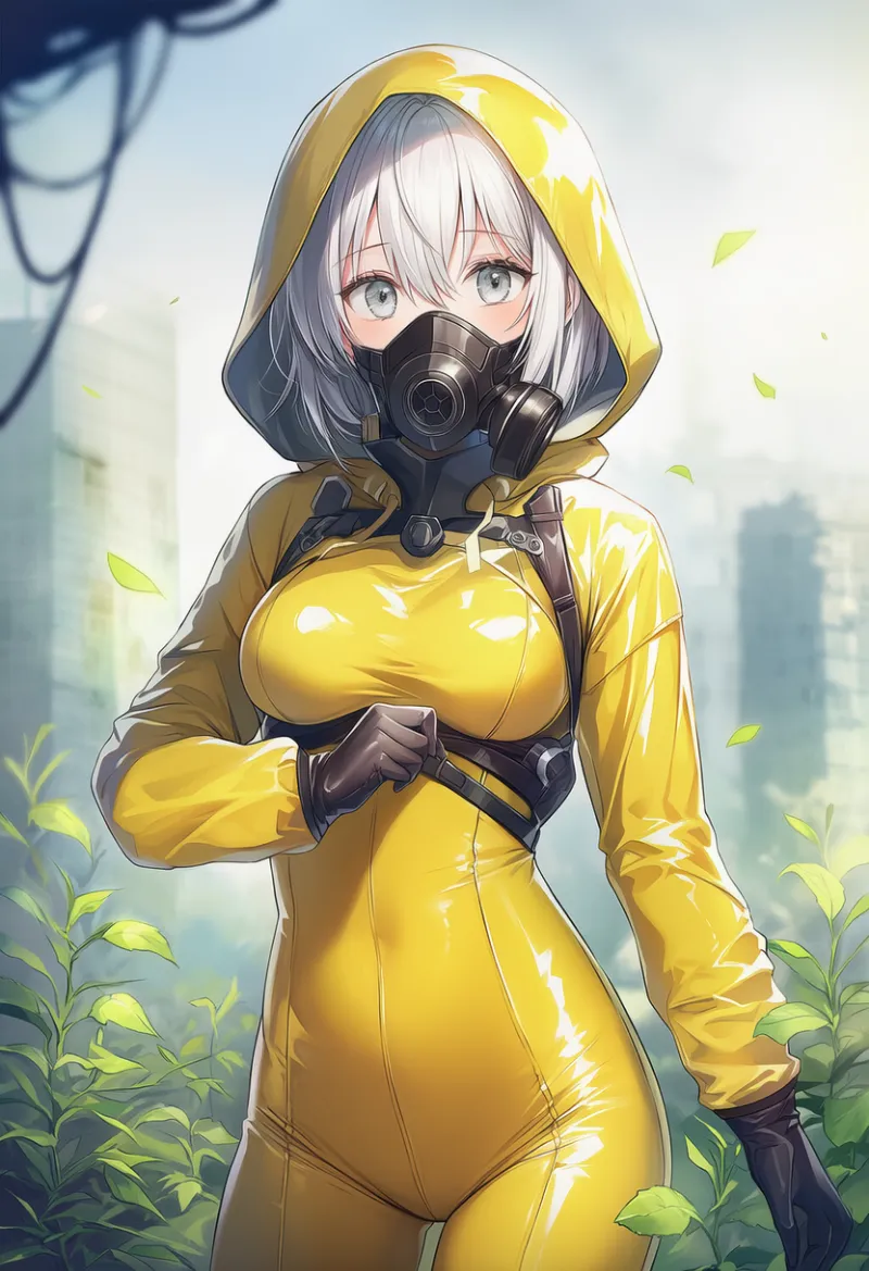 光沢感のある防護服|プロンプト紹介・AIイラスト