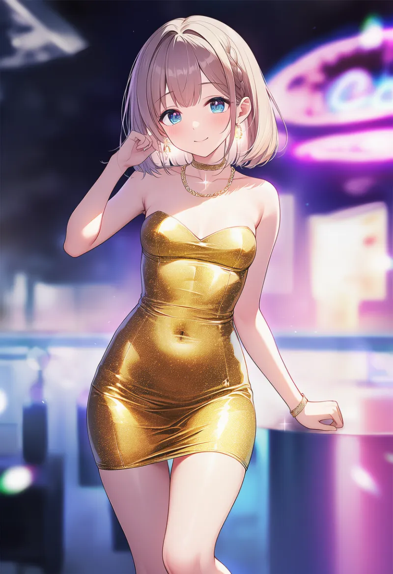 光沢のある素材のドレスのプロンプトとAIイラスト作例