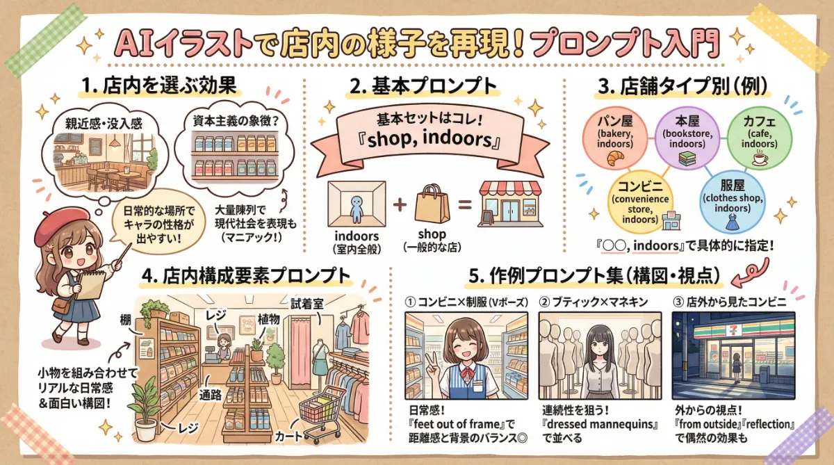 店内の背景プロンプトを種類別に紹介【AIイラスト】