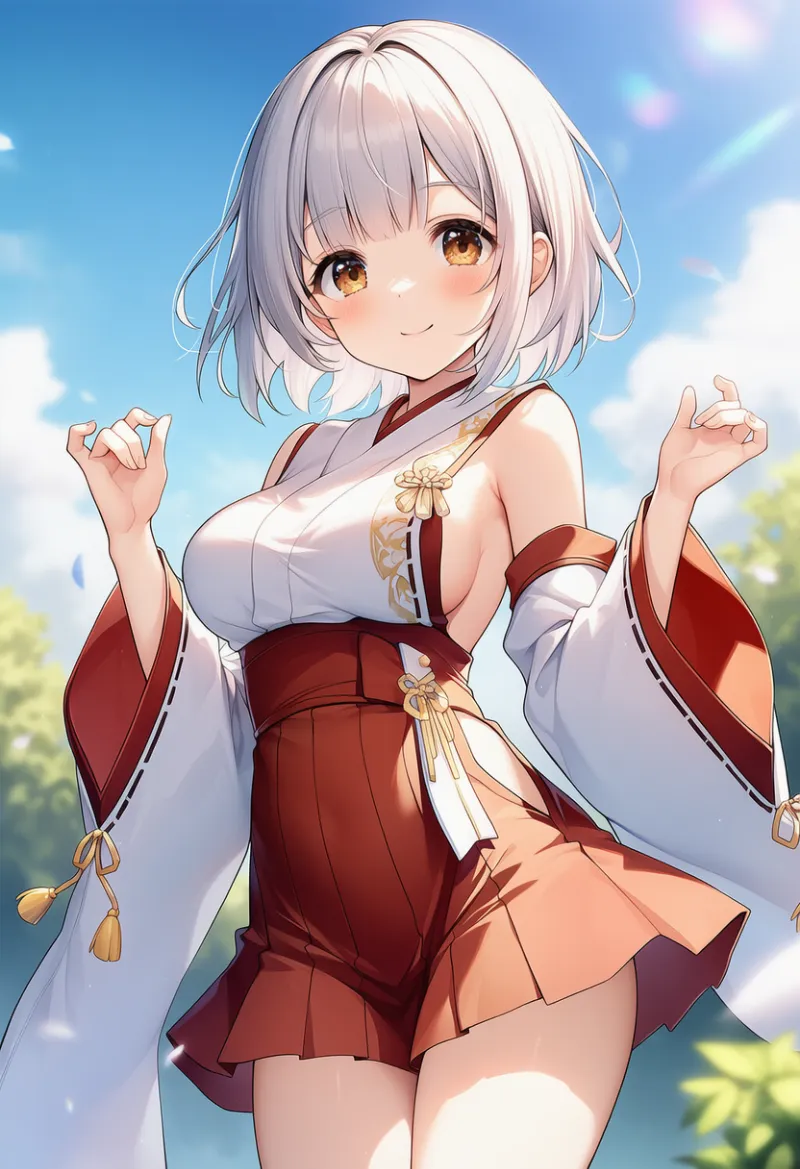 両サイドが大きく開いた着物のプロンプトとAIイラスト