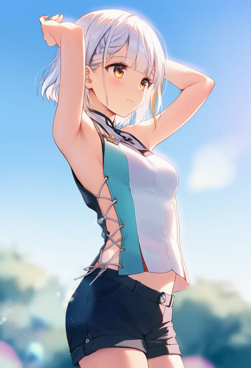 両サイドが大きく開いたシャツのプロンプトとAIイラスト