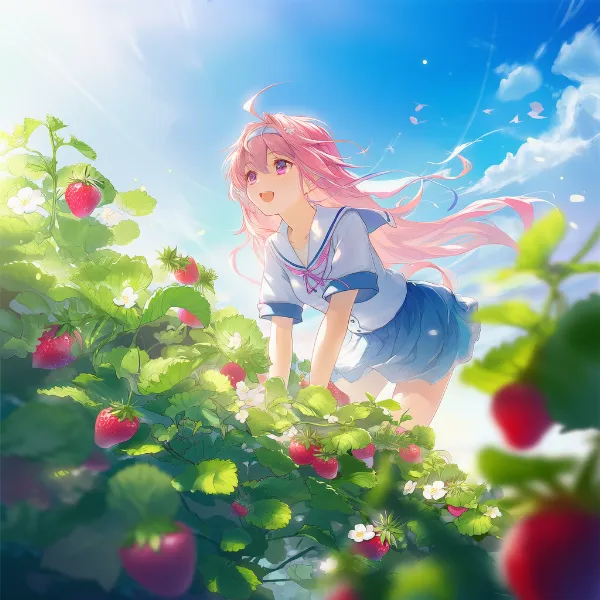 イチゴの花のプロンプト紹介｜花のAIイラスト