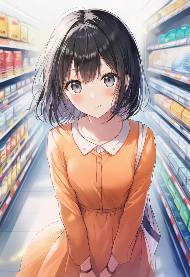 スーパーマーケットの店内のAIイラスト作例とプロンプト紹介