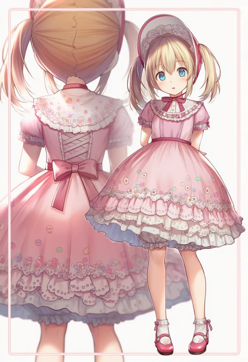 甘ロリのコーデプロンプト（パステル・お菓子柄）とAIイラスト