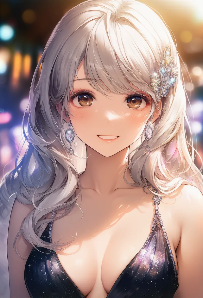 流し前髪のプロンプト｜キャバ嬢の髪型のAIイラスト作例