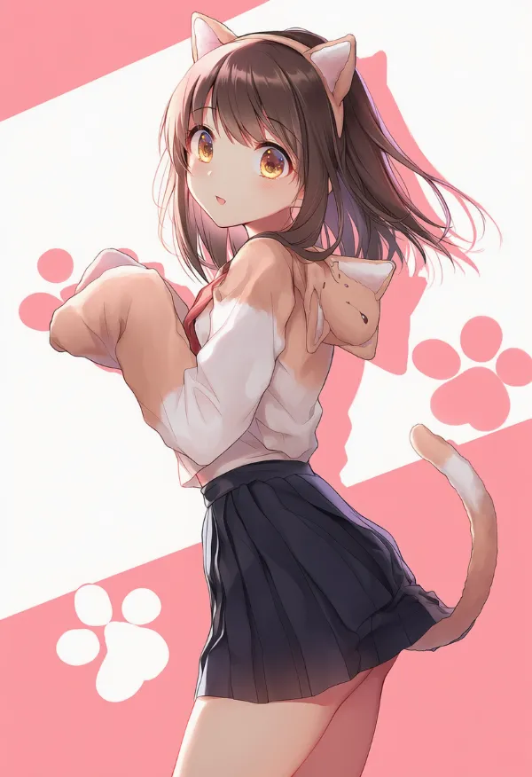 尻尾が服の下から出る状態のプロンプト｜動物コスプレAIイラスト