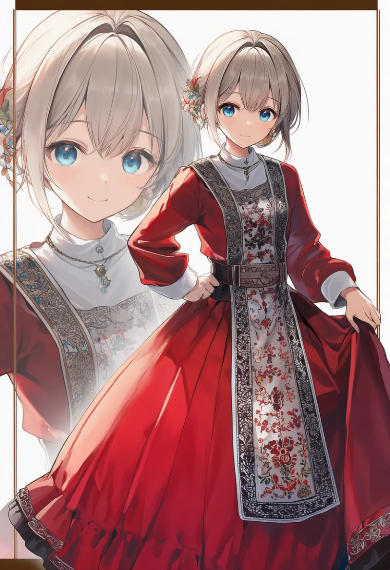 デンマークの民族衣装を詳細にデザイン指定するプロンプトによって再現したAIイラストの作例