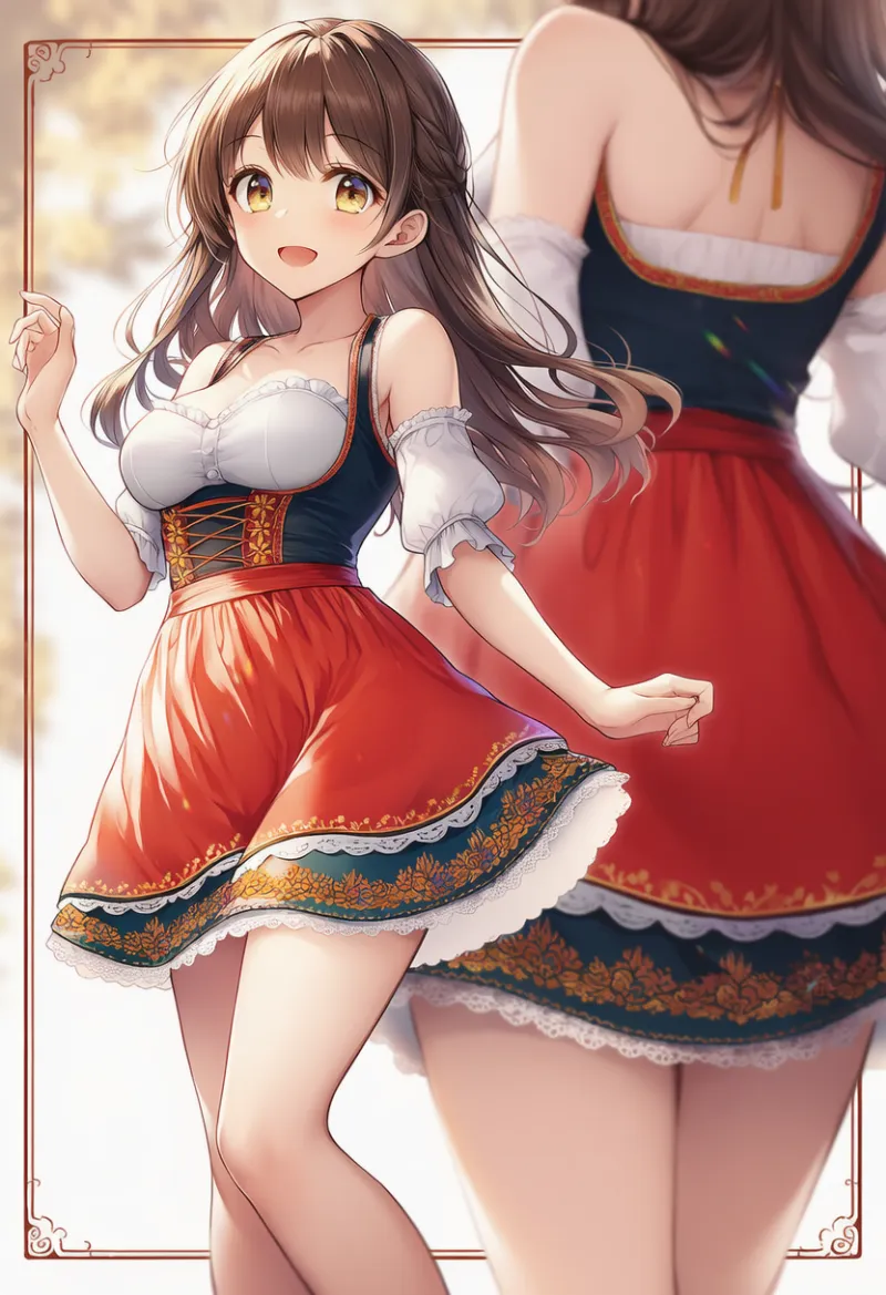 民族衣装：ディアンドルを再現したAIイラストの作例