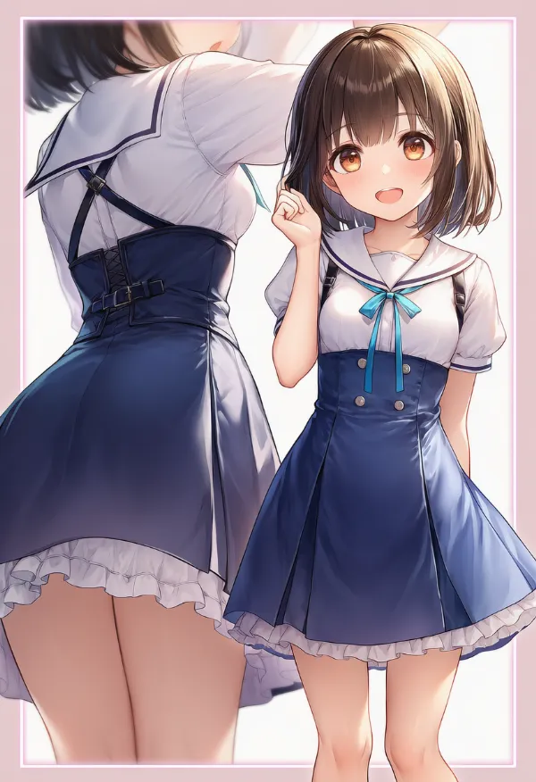 制服にコルセットをつけてアレンジした服のAIイラスト作例